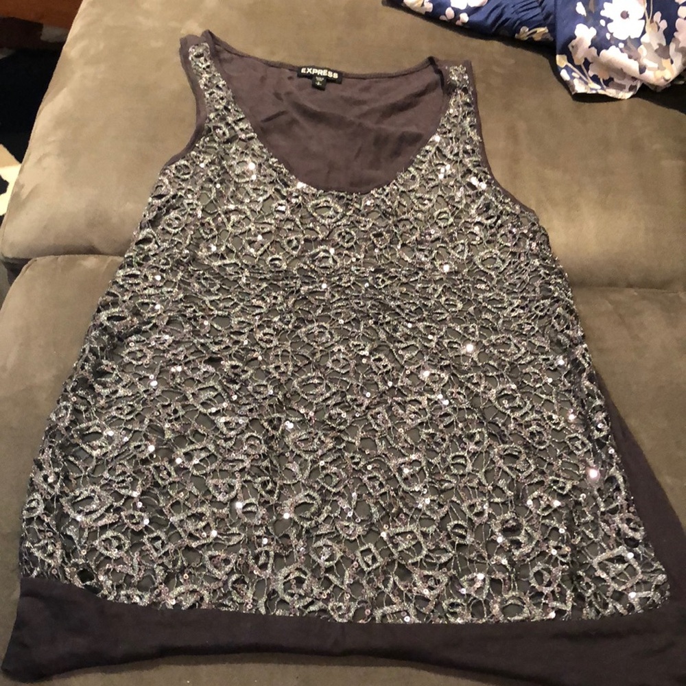 Express Silver Sparkle Sequin Tank Top